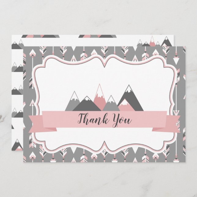 Flat Thank You Cards Mountains Themed (Front/Back)