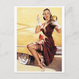 Flat Tire Pin Up Postcard