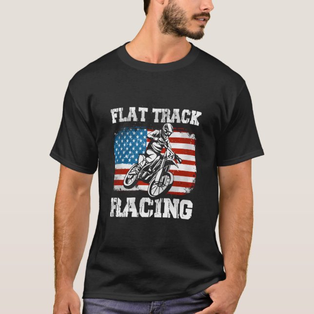 Flat Track Motorcycle Racing American Flag Speedwa T-Shirt (Front)
