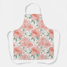 Flat water colour flower design apron in peach
