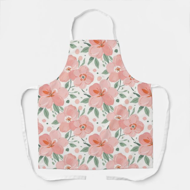 Flat water colour flower design apron in peach (Front)