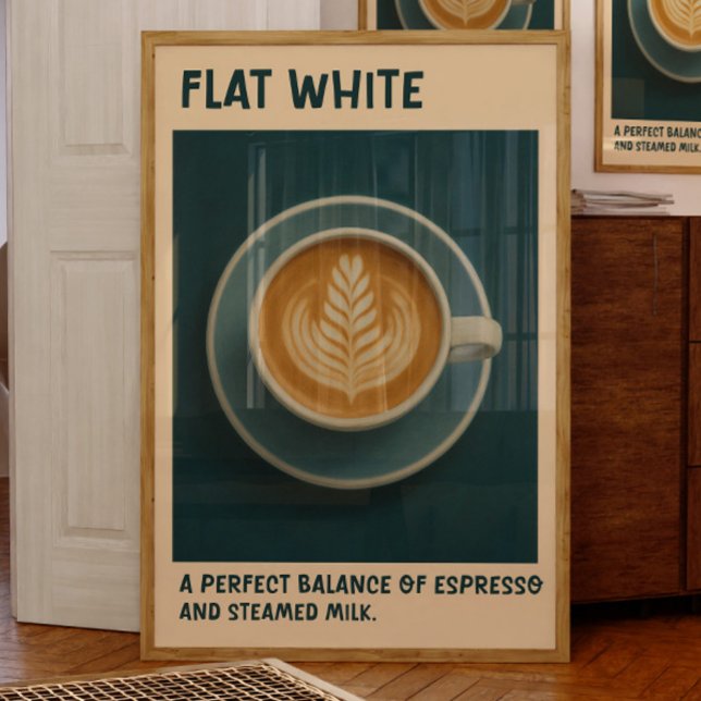 Flat White Coffee Poster Retro Latte Art Print  (Creator Uploaded)