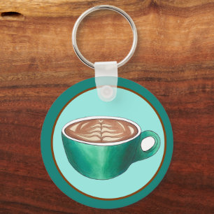 Flat White Latte Cappuccino Coffee Shop House Café Key Ring
