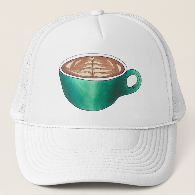 Flat White Latte Cappuccino Coffee Shop House Café Trucker Hat (Front)