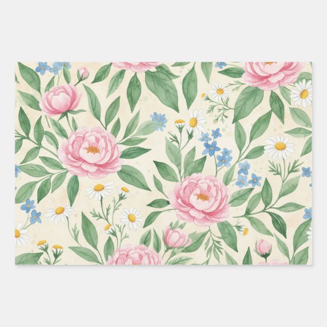 Flat Wrap Classic Spring Floral Wrapping Sheets (Front)