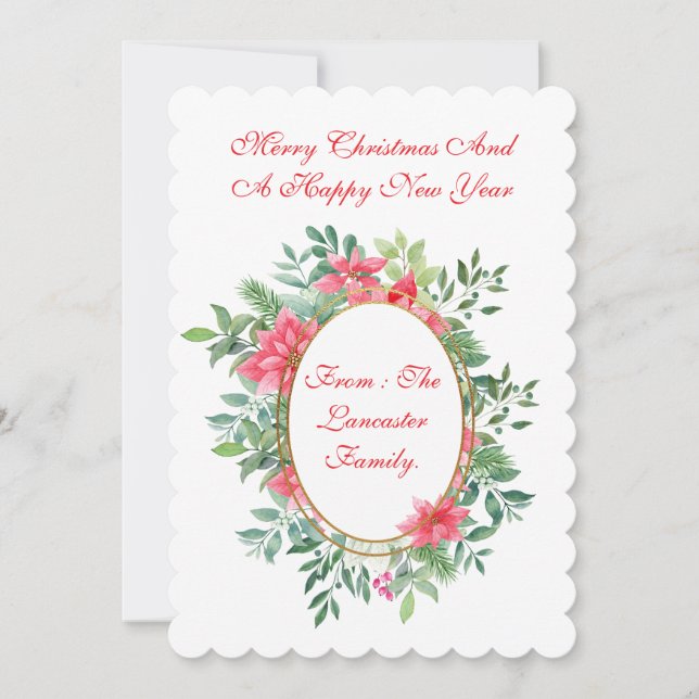 Flat Xmas Botanical Personalised Card (Front)