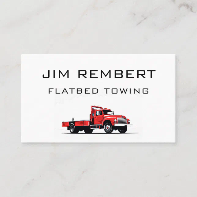 Flatbed Towing Repo Services Red Towtruck Business Card | Zazzle