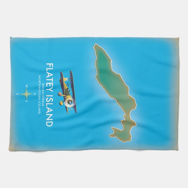 Flatey, Breiðafjörður, Iceland Map Tea Towel (Horizontal)