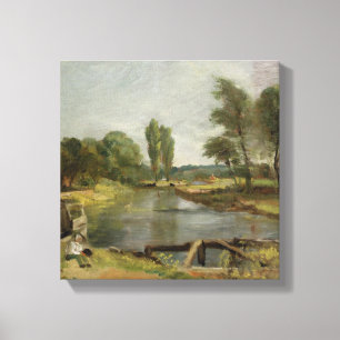 Flatford Lock, 1810-11 (oil on paper on canvas) Canvas Print