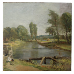 Flatford Lock, 1810-11 (oil on paper on canvas) Tile
