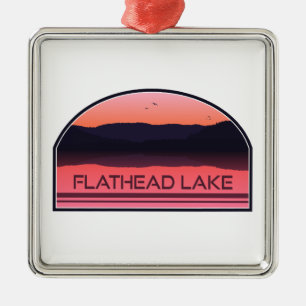 Flathead Lake Montana Red Sunrise Metal Tree Decoration