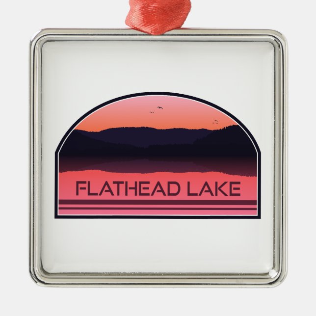 Flathead Lake Montana Red Sunrise Metal Tree Decoration (Front)