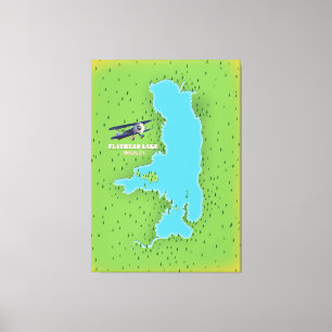 Flathead Lake Montana USA map travel poster. Canvas Print
