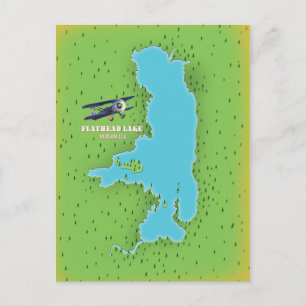 Flathead Lake Montana USA map travel poster. Postcard