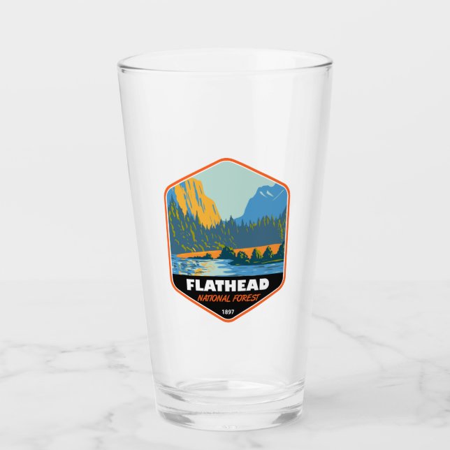 Flathead National Forest Montana Vintage Emblem Glass (Front)