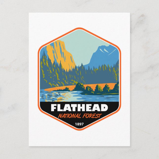 Flathead National Forest Montana Vintage Emblem Postcard (Front)