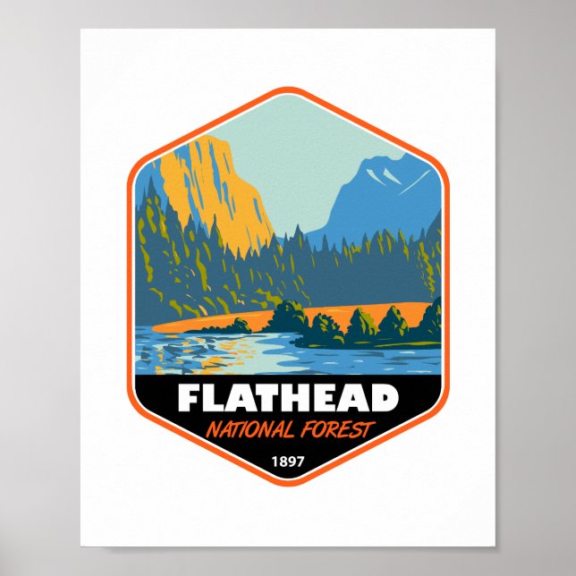 Flathead National Forest Montana Vintage Emblem Poster (Front)