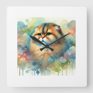 Flatheaded cat 241024AREF109 - Watercolor Square Wall Clock