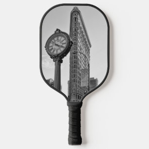 Flatiron Building and Clock in Black and White 2 Pickleball Paddle