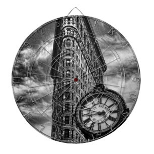 Flatiron Building and Clock in Black and White Dartboard