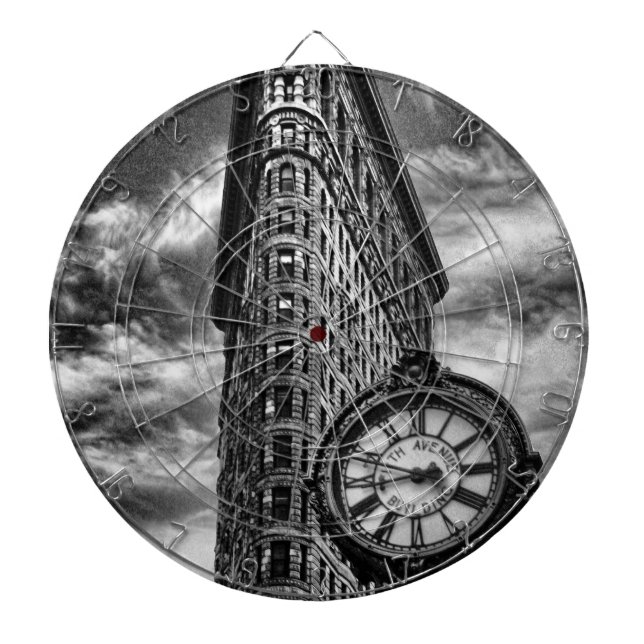 Flatiron Building and Clock in Black and White Dartboard (Front)
