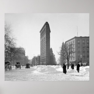 Flatiron Building Winter Scene, 1905. Vintage Poster