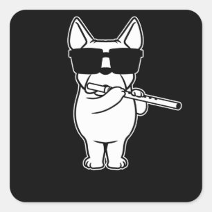 Flautist Flute Player Dog With Flute Square Sticker