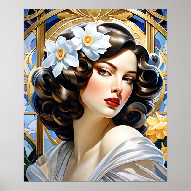 Flavia Art Nouveau Group Mucha Style Poster (Front)