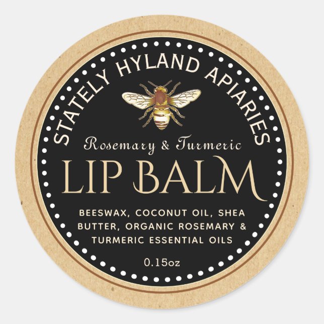 Flavoued Lip Balm Beeswax Honeybee Kraft Black  Classic Round Sticker (Front)