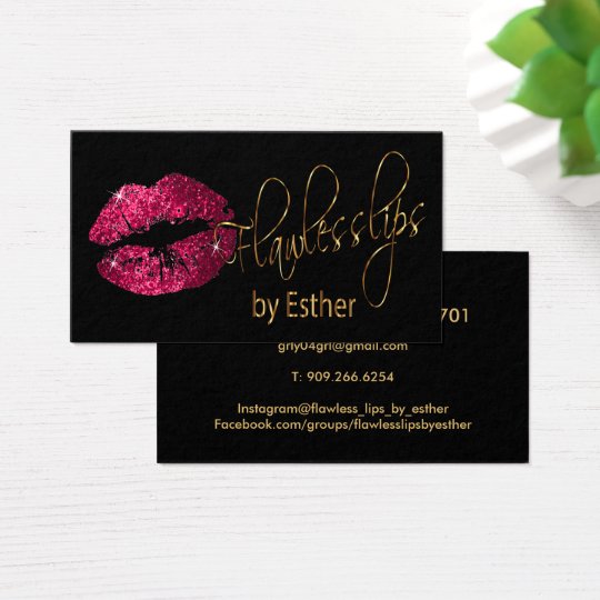 Flawless Lips - Hot Pink Glitter and Gold Business Card