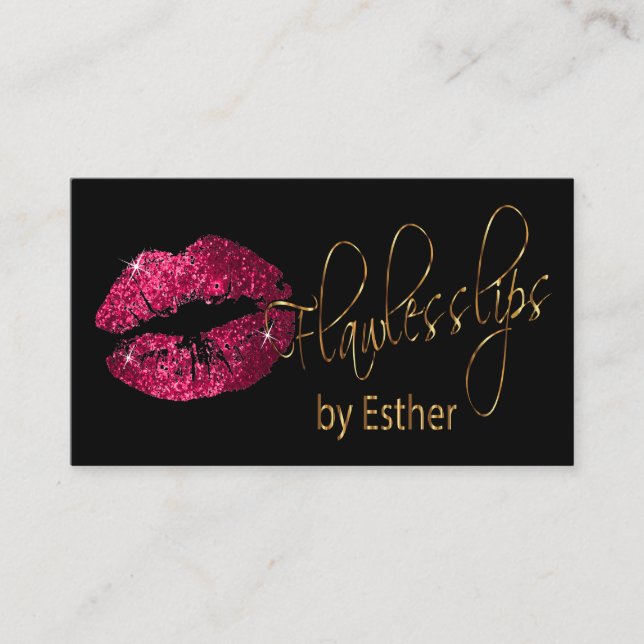 Flawless Lips - Hot Pink Glitter and  Gold Business Card (Front)