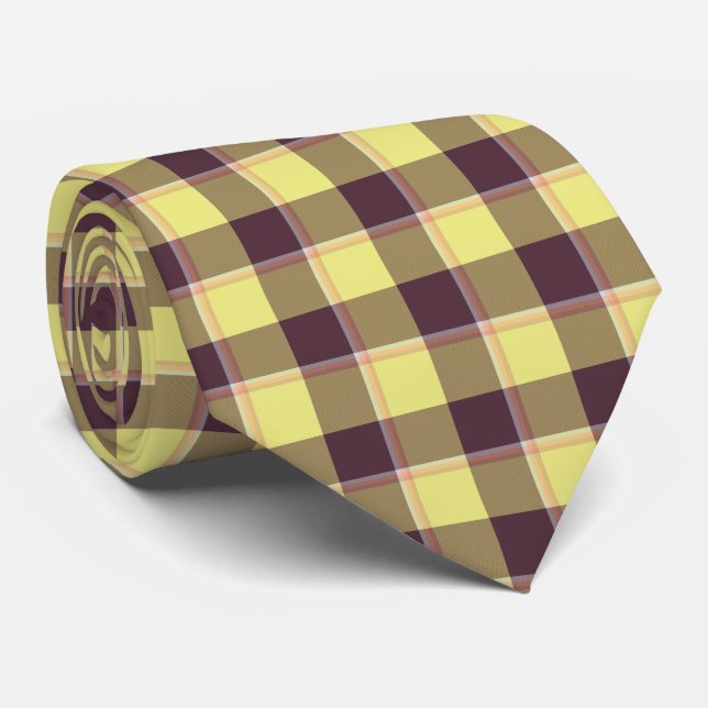 Flax and Livid Brown Plaid Neck Tie (Rolled)