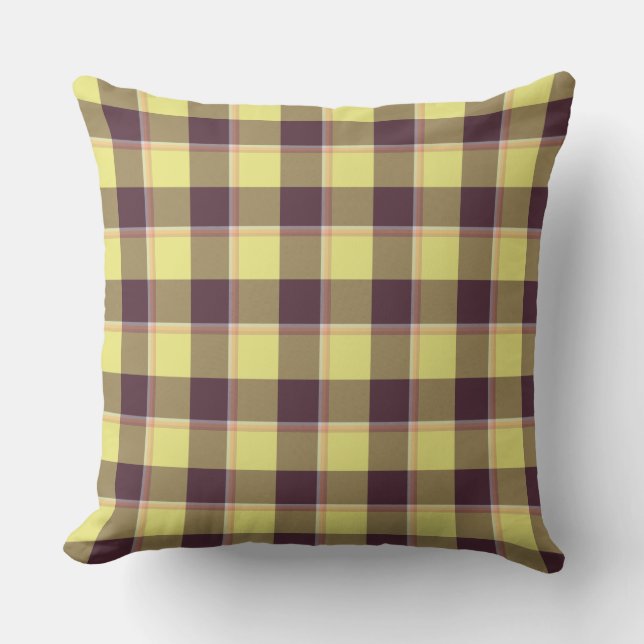 Flax and Livid Brown Plaid Yellow Rustic Cushion (Front)