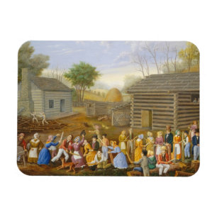 Flax Scutching Bee, 1885 (oil on bed ticking) Magnet