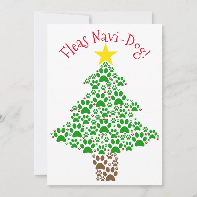 Fleas Navi-Dog Cute Paw Print Christmas Tree Photo Holiday Card (Front)