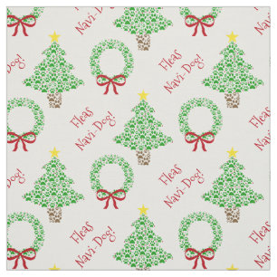 Fleas Navi-Dog Paw Print Christmas Trees & Wreath Fabric
