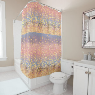 Flecked Gold Leaves against Colourful Sunset Shower Curtain