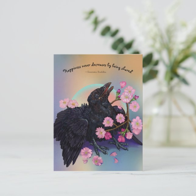 Fledgling Crow with apple blossoms  Postcard (Standing Front)
