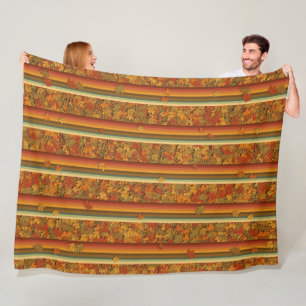 Fleece Blanket - Autumn Leaves and Stripes