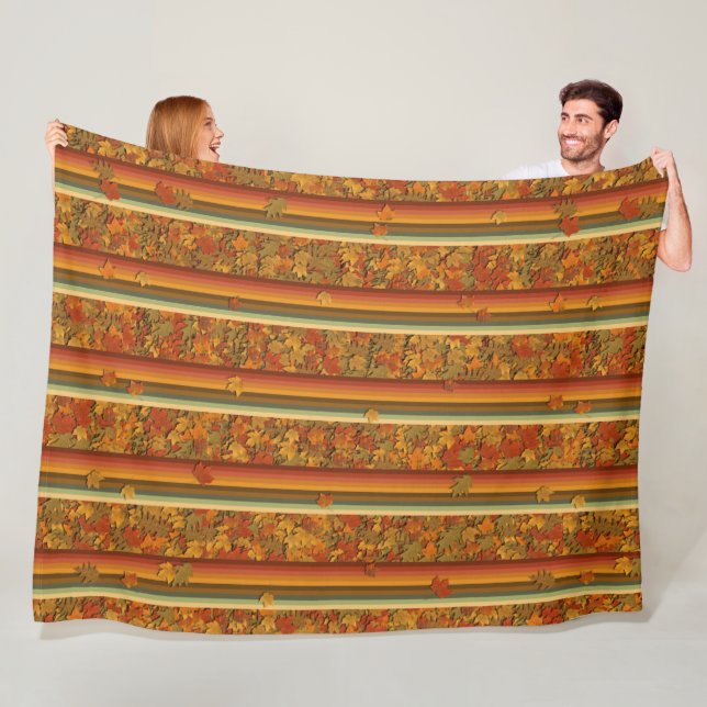 Fleece Blanket - Autumn Leaves and Stripes (In Situ)