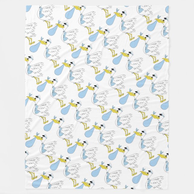 Fleece Blanket/Baby Boy-Stork Blanket (Front)
