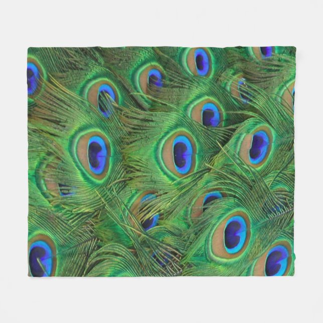 Fleece Blanket, Beautiful Peacock Feathers Photo Blanket (Front (Horizontal))