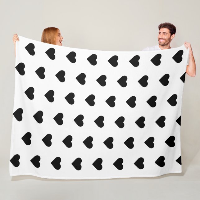 Fleece Blanket-Black hearts on white (In Situ)