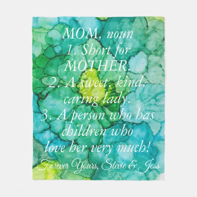 Fleece Blanket "Blue-Green Flowers" Personalise (Front)