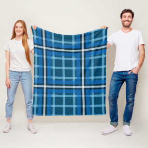 Fleece Blanket Blue Tartan Plaid Check Pattern