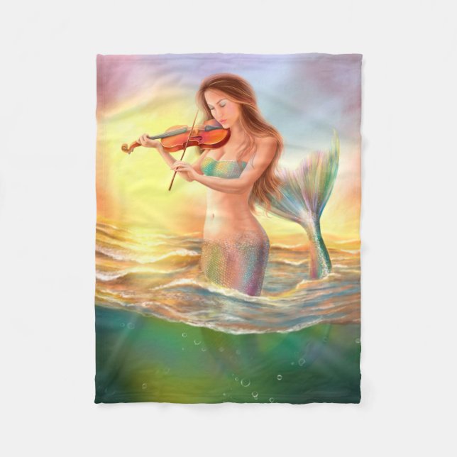Fleece Blanket, fantasy mermaid plays on violin Blanket (Front)