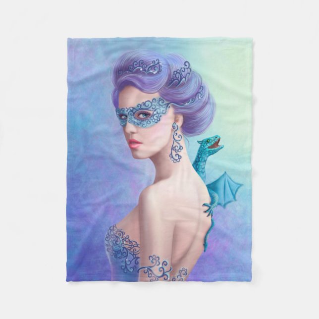 Fleece Blanket, Fantasy queen in mask with dragon (Front)