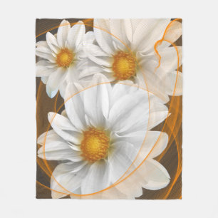 Fleece Blanket Flowers White Black Orange