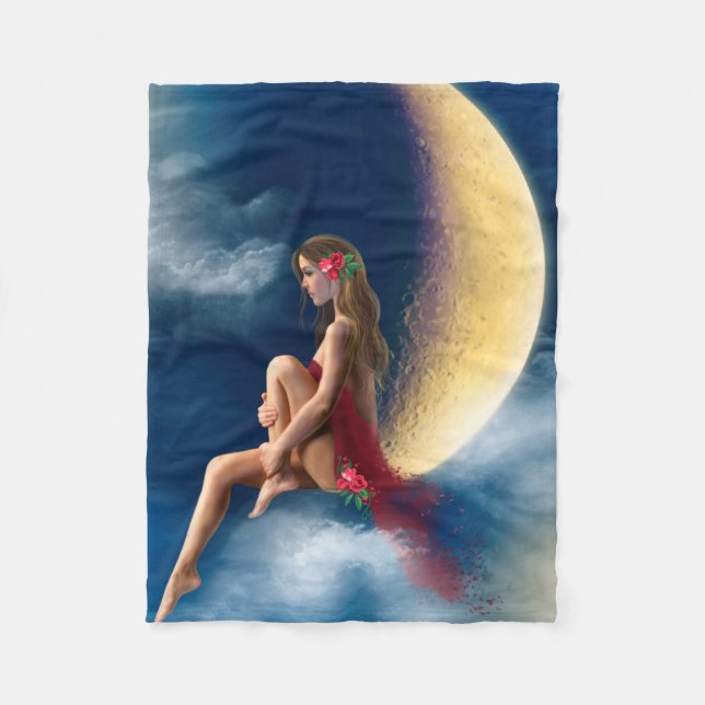 Fleece Blanket, night fairy on moon (Front)