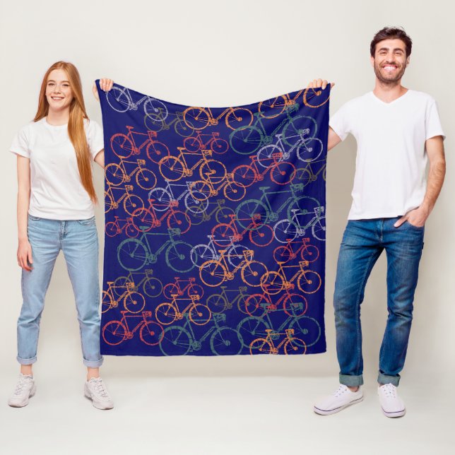 Fleece Blanket of Sepia Bikes allover Blue (In Situ)